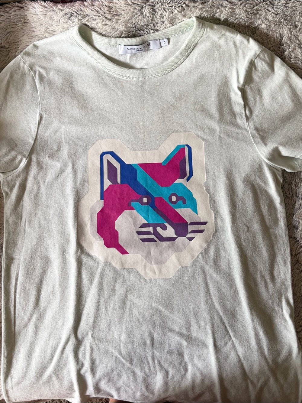 MAISON KITSUNE Mint Green Dog Tee with Multicolor Fox Motif - Picture 3 of 4